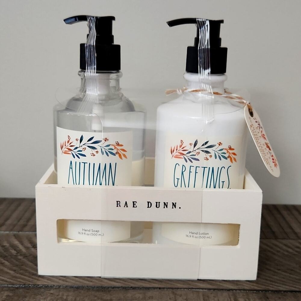 🍁🍎Rae Dunn "Autumn Greetings" Hand Soap & Lotion Duo Cranberry Apple Scented